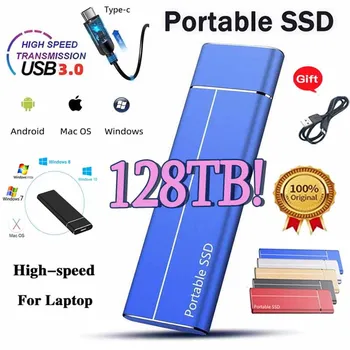 100% Оригинальный SSD 64 ТБ 128 ТБ Портативный внешний твердотельный жесткий диск с высокоскоростным интерфейсом USB3.0 Мобильный жесткий диск для ноутбуков