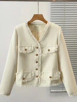 2023 Женская куртка-бомбер, белые осенне-зимние укороченные куртки на пуговицах для женщин, модная укороченная верхняя одежда с длинным рукавом Y2K