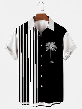 2023 Мужская Гавайская рубашка 5xl, Свободная Стрейчевая Рубашка, Топ Для Мужчин И Женщин С 3D Принтом Кокосовой Пальмы, Однобортная Пляжная Рубашка С Коротким Рукавом