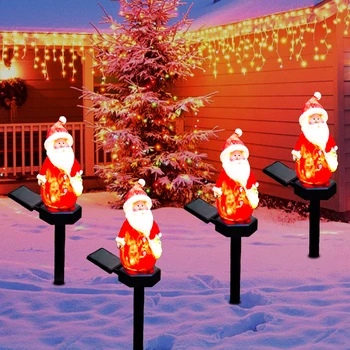 2024 Рождественские солнечные СВЕТОДИОДНЫЕ наружные декоративные фонари из смолы Садовый пейзаж Газон Кол Лампа Вечеринка Праздник Санта Клаус