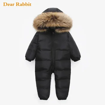 -30 Российский новый комбинезон, детская зимняя одежда, зимний костюм для маленьких мальчиков, парка с натуральным мехом, куртка на 90% утином пуху для девочек, пальто, комбинезоны