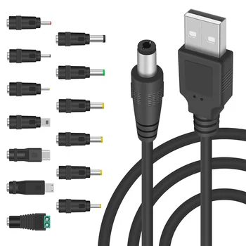 5 В постоянного тока 5,5 2,1 мм Разъем, кабель для зарядки, кабель питания от USB до постоянного тока с 13 сменными штекерами, Разъемы-адаптеры