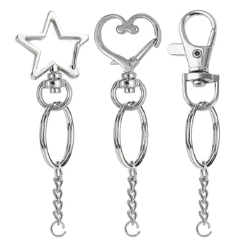 50шт Универсальных акриловых брелоков Стильные настраиваемые кольца для ключей Серебряные украшения в форме звезды / сердечка