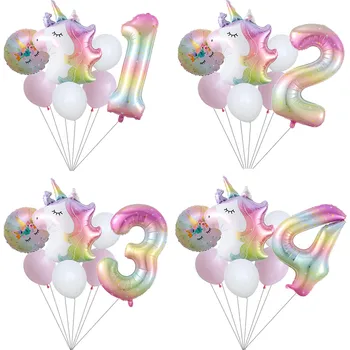 7шт Тематическая вечеринка с единорогом, 40-дюймовые воздушные шары из фольги с градиентным номером, воздушный шар из фольги с Единорогом, День Рождения, Детский душ, Украшение свадебной вечеринки