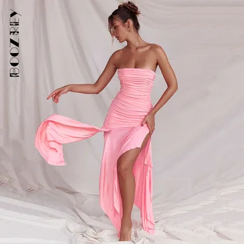 BoozRey/ Сексуальные однотонные асимметричные вечерние платья с вырезом лодочкой для женщин, Элегантное розовое платье с разрезом на груди, без рукавов, с вырезом на шее, с запахом на груди
