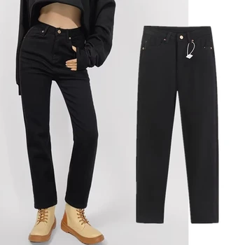 Dave & Di, Новые женские Модные джинсовые брюки, черные, для зимы, Плюшевые Теплые Джинсы, женские