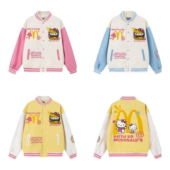 Hello Kitty Sanrio Модная Бейсбольная Куртка для Женщин Y2K Уличная Одежда Осень Зима Oversize Новое Свободное Пальто Для Сладкой Пары, Топ