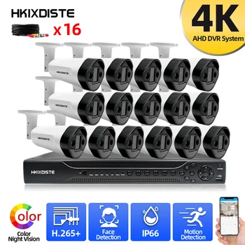 HKIXDISTE 16CH 4K CCTV Камера Система Безопасности DVR Комплект 8MP Водонепроницаемый Красочный Комплект Системы Видеонаблюдения Ночного Видения AHD