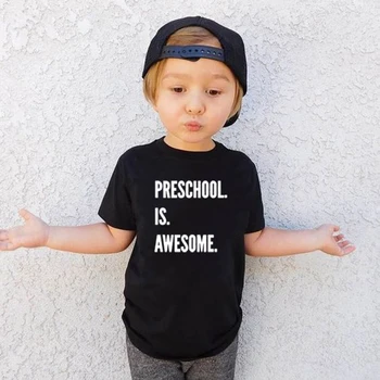 Perschool- это потрясающе, забавная детская футболка для маленьких мальчиков и девочек, футболка с первым днем учебы, повседневные детские футболки с короткими рукавами и буквами