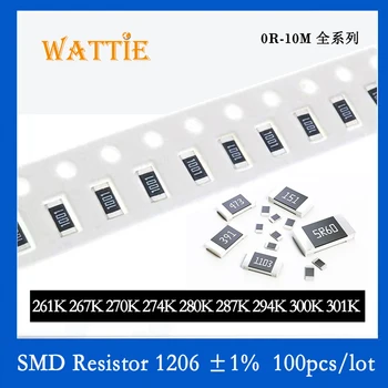 SMD резистор 1206 1% 261K 267K 270K 274K 280K 287K 294K 300K 301K 100 шт./лот микросхемные резисторы 1/4 Вт 3,2 мм*1,6 мм
