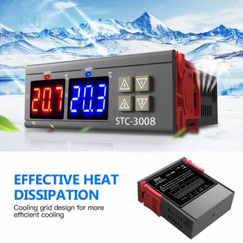 STC-3008 Цифровой Двойной Регулятор Температуры, Двойной Зонд, Два Реальных Выходных Термостата, Терморегулятор 12V 24V 110-220 В