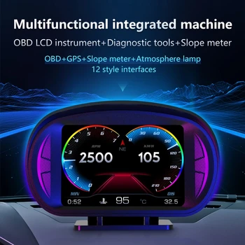 Автомобильный HUD Двойная Система OBD2 GPS Hud Головной Дисплей Спидометр Цифровой С Сигнализацией О Превышении Скорости Напряжение Предупреждение Об Усталости Водителя