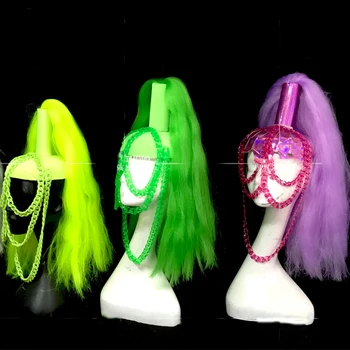 Аксессуары для сцены для танцовщиц в ночном клубе и баре, женские головные уборы с флуоресцентными цветными цепочками, парики, косплей, костюм трансвестита, рейв-наряд XS2939