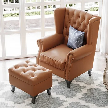 Американский диван-кресло оранжевое кожаное кресло с деревянными ножками высокого качества для гостиной кресло для отдыха