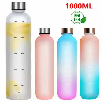 Бутылка для воды объемом 1 л с маркером времени, мотивирующие многоразовые бутылки для воды для занятий спортом на открытом воздухе, для путешествий, не содержащие BPA, матовый пластик