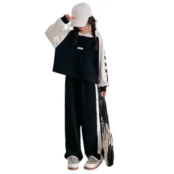 Весенне-осенняя детская одежда для девочек, комплект из 2 предметов, толстовки в стиле пэчворк с длинными рукавами, толстовки, брючные костюмы для девочек-подростков 3-11 лет