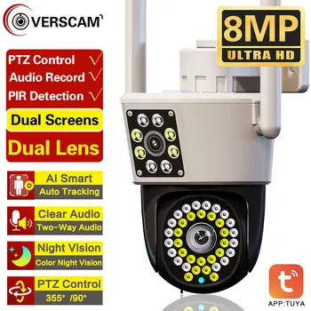 Внешняя Wifi PTZ-Камера С Двойным Объективом 4K 8MP HD Наружная IP-камера 4MP с Автоматическим Отслеживанием и Защитой Безопасности CCTV Surveillance Tuya P2P