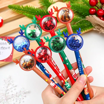Гелевая ручка с блестками в виде Рождественского Лося, милая разноцветная ручка Kawaii для детей, Школьные письменные принадлежности, Канцелярские принадлежности, подарки для офиса