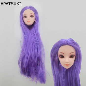 Голова куклы с фиолетовыми прямыми длинными волосами, головки для 11,5-дюймовых кукол, голова куклы принцессы для кукольного домика 1/6 BJD, аксессуары для кукол своими руками