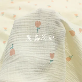 Двухслойная хлопчатобумажная Крепированная Марля, Ткань с мелким цветочным рисунком Тюльпана, Домашняя одежда, Ткань для пижамы