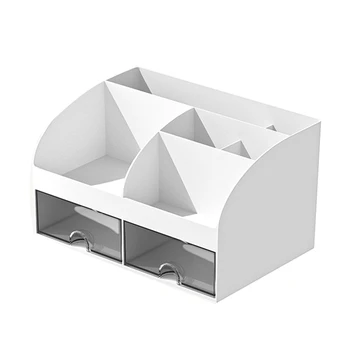 Держатель для ручек с 6 отделениями и 2 выдвижными ящиками -компактный и универсальный настольный органайзер белого цвета