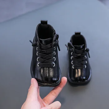 Детская кожаная обувь, водонепроницаемые детские кроссовки, бежево-черные ботинки для маленьких девочек, обувь для мальчиков, обувь для школьных вечеринок SXR017