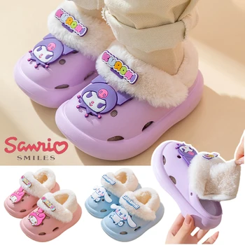 Детские тапочки Sanrio Melody с рисунком Аниме, Плюшевая обувь для девочек, Теплая съемная детская домашняя нескользящая хлопковая тапочка для спальни
