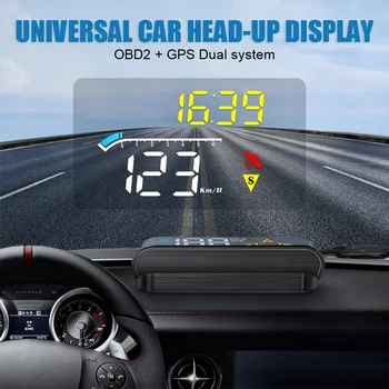 Для всех автомобилей Проектор лобового стекла автомобильный HUD Спидометр Аксессуары для автоэлектроники Цифровой дисплей M17 OBD GPS