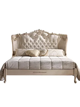 Европейская двуспальная кровать главная спальня роскошная свадебная кровать простая европейская кровать из массива дерева и французской роскошной ткани princess bed