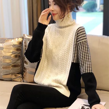 Европейский пуловер 2023, осенне-зимняя одежда, свитер с высоким воротом, женский вязаный свитер, Корейский свободный пуловер, свитер, женский топ