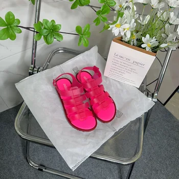 Женская желейная обувь Melissa Для летних студенток, прозрачные хрустальные туфли на высоком каблуке для взрослых, Римская нескользящая пляжная обувь Baotou