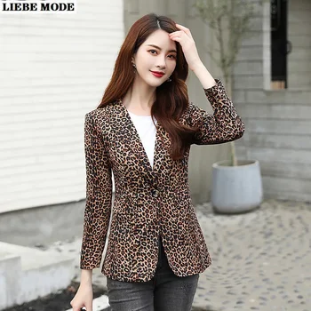 Женские винтажные повседневные блейзеры с леопардовым принтом, осенняя корейская мода, женский пиджак с длинным рукавом, приталенное пальто