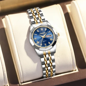 Женские часы NIBOSI, лучший бренд класса люкс, кварцевые часы из нержавеющей стали для женщин, водонепроницаемые женские наручные часы со светящейся датой недели