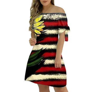Женское модное сексуальное короткое платье с принтом в стиле ретро на одно плечо, завязка на рукаве, шнурок С карманом, платье Дешевые платья с бесплатной доставкой
