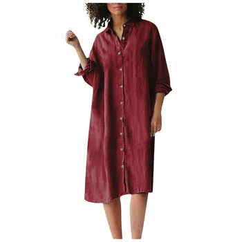 Женское Новое Повседневное Длинное платье свободного кроя 2023, Темперамент, Однотонное платье-поло с длинным рукавом, Высококачественное платье-рубашка Vestido