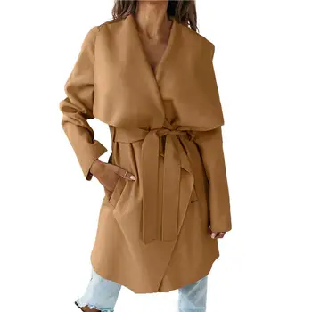 Женское пальто, Кардиган на шнуровке, узкая талия, боковой разрез с поясом, V-образный вырез, Весеннее пальто 2023