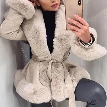 Женское пальто, тонкая куртка, пальто с открытой строчкой, зимняя отделка воротника из искусственного меха кролика, ветрозащитная куртка, верхняя одежда, холодостойкая