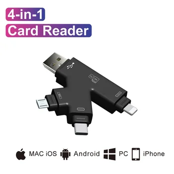 Кард-ридер 4 В 1 Usb-C Micro USB microSD Адаптер для Android Ipad/iphone 7plus 6s5s MacBook OTG TF SD Reader Type C