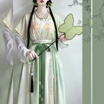 Китайское Традиционное Платье Ханьфу, Женский Костюм Династии Тан, Юбка длиной до талии, Комплект В Древнем Летнем Стиле, Костюм