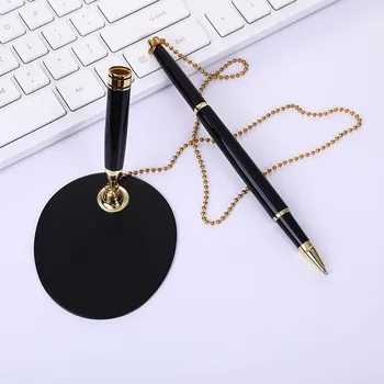 Классическая металлическая шариковая ручка 1шт с надежной цепочкой, прикрепленной к подставке, Столу, офисному счетчику, ручкам для подписи, канцелярским принадлежностям в подарок