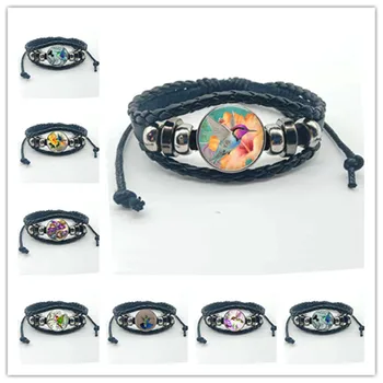 Красочный танцевальный браслет колибри из многослойной кожи, художественное стекло, фото браслет-кабошлет, украшения для животных
