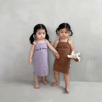 Летнее Новое платье без рукавов для маленьких девочек, модное платье-слинг для девочек с буквенным принтом, Хлопковое детское повседневное платье-жилет, одежда для младенцев