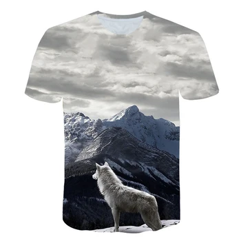 Летняя футболка с изображением волка для мальчиков, футболки с изображением животных, пуловер с круглым вырезом и 3D-принтом волка, дизайнерские топы оверсайз, Черная повседневная винтажная одежда