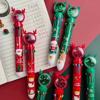Милый Рождественский Санта Клаус Шариковая ручка 10 цветов Kawaii Выдвижная ручка-роллер Подарки Школьные Офисы Канцелярские принадлежности