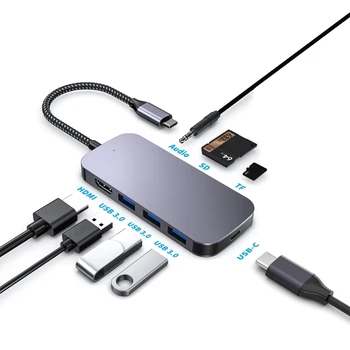 Многопортовый Кард-ридер USB3.0 HDMI USB C 3,5 мм Концентратор для Офиса, школы, дома