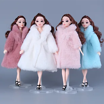 Многоцветный, 1 комплект, Мягкое меховое пальто с длинным рукавом, топы, платье, Зимняя теплая повседневная одежда, Аксессуары, Одежда для куклы Барби, детская игрушка, девочка