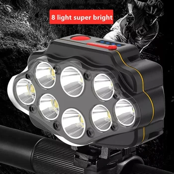 Мощный светодиодный налобный фонарь с USB-аккумулятором, 8 светодиодных фар для рыбалки, 8 режимов налобного фонаря, Водонепроницаемый налобный фонарь для кемпинга