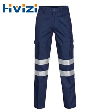 Мужские брюки из 100% хлопчатобумажной ткани для строительных работ со светоотражающими полосками, рабочие брюки со светоотражающей лентой, спецодежда Hi Vis