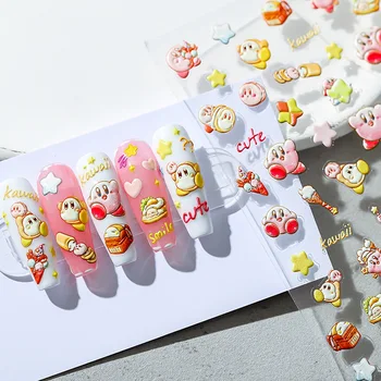 Мультяшные Кирби 5D Наклейки для ногтей Наклейки для ногтей из аниме, самоклеящиеся Детали для маникюра, сделай сам, наклейка для ногтей, подарок для детей