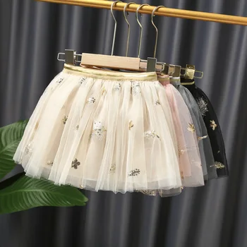 Новая короткая юбка с золотой вышивкой для девочек, юбка-пачка для танцев для маленьких и средних девочек